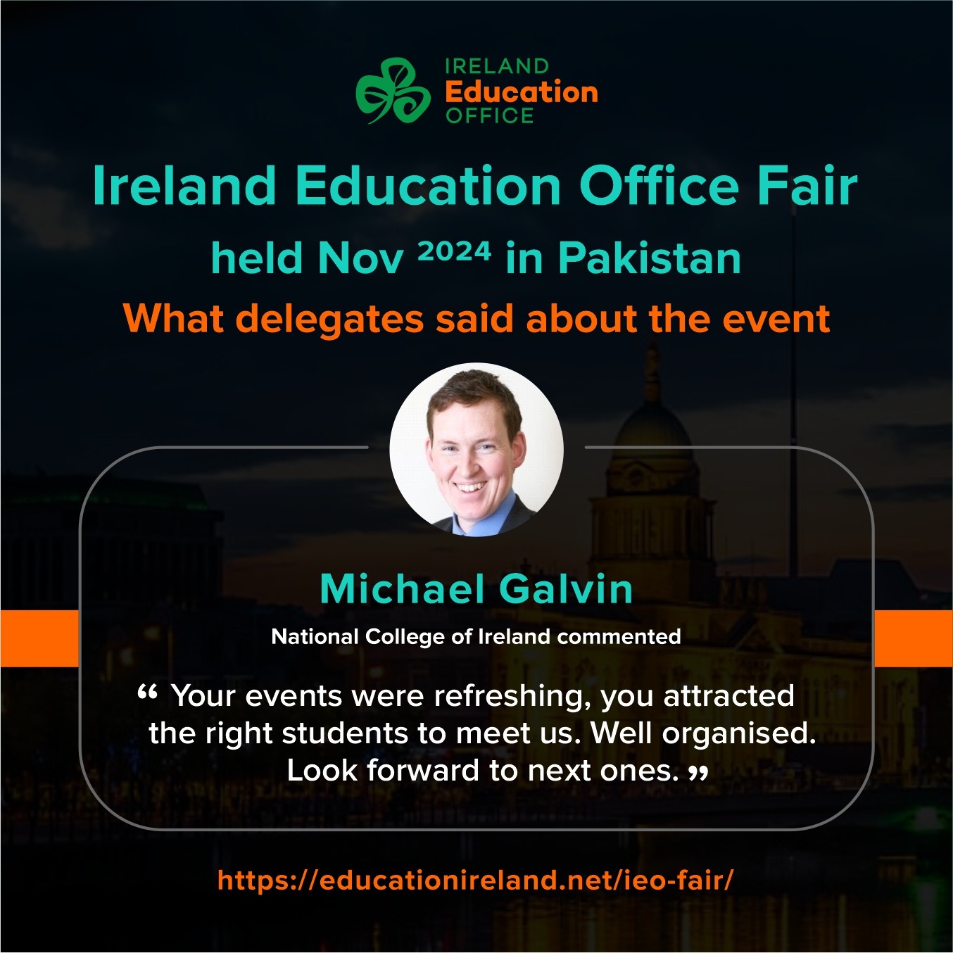Michael Galvin, National College of Ireland – IEO Fair testimonial